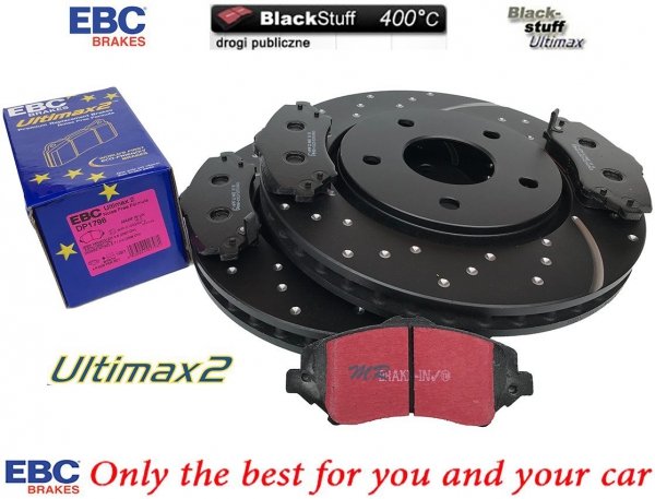 Przednie klocki Ultimax2 + NAWIERCANE NACINANE tarcze hamulcowe 302mm EBC seria GD Fiat Freemont -2012