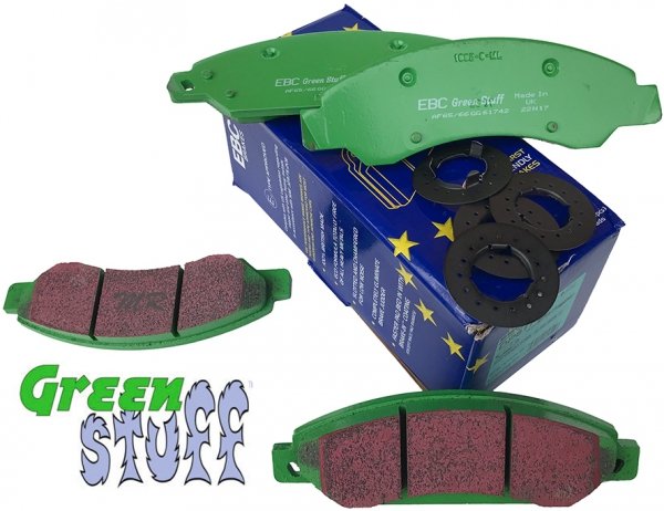 Przednie klocki GreenStuff + NAWIERCANE NACINANE tarcze hamulcowe 330mm EBC seria GD GMC Yukon 2007-2008