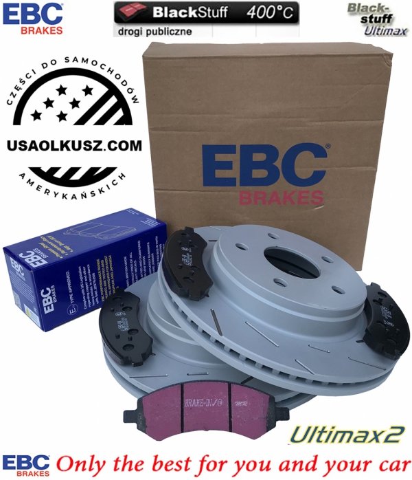 Przednie klocki Ultimax2 + NACINANE tarcze hamulcowe EBC seria USR Dodge RAM 1500 2006-