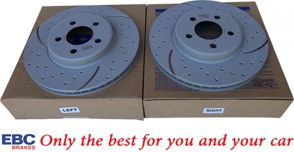 Przednie CERAMICZNE klocki RedStuff + WIERCONE NACINANE tarcze hamulcowe 320mm EBC seria GD Dodge Magnum RWD V6