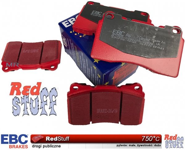 Przednie CERAMICZNE klocki RedStuff + NAWIERCANE NACINANE tarcze hamulcowe 355mm EBC seria GD Ford Mustang 2005-2014