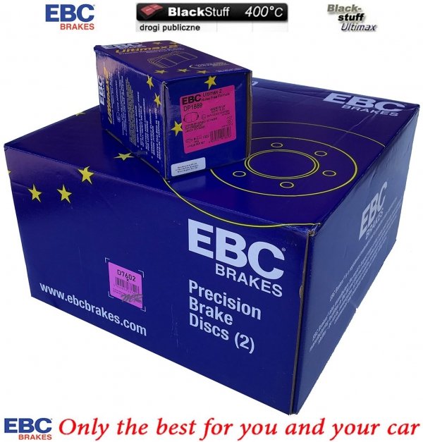 Tylne klocki Ultimax2 + tarcze hamulcowe 328mm EBC seria Premium RAM Cargo Van 2012-