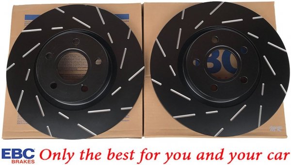 Przednie CERAMICZNE klocki RedStuff + NACINANE tarcze hamulcowe 300mm EBC seria USR Ford Escape FWD 2013-2019