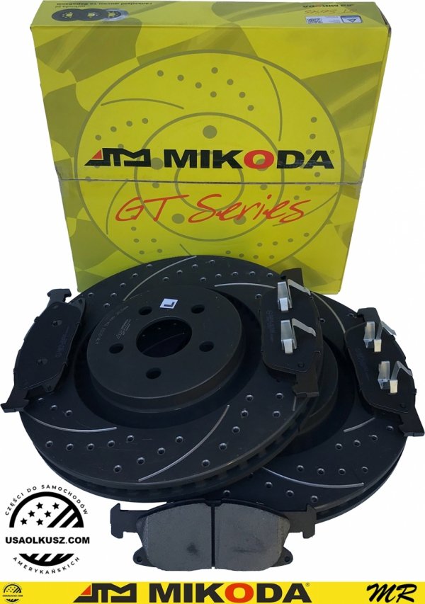 Przednie klocki + WIERCONE NACINANE tarcze hamulcowe ATM 345mm BLACK Lincoln Continental 2017-2020