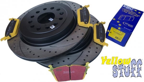 Tylne klocki EBC Yellow Stuff + WIERCONE nacinane tarcze hamulcowe RAM 1500 DT 2019-