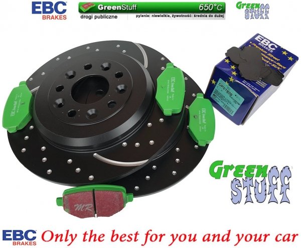 Tylne klocki GreenStuff + NAWIERCANE NACINANE tarcze hamulcowe 330mm EBC seria GD Ford Edge 2011-2014