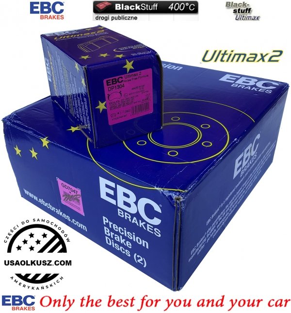 Przednie klocki Ultimax2 + NAWIERCANE NACINANE tarcze hamulcowe EBC seria GD GMC Safari 2003-
