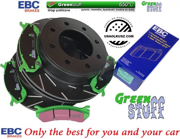 Tylne klocki GreenStuff + NACINANE tarcze hamulcowe EBC seria USR GMC Yukon XL 2500 2000-2007