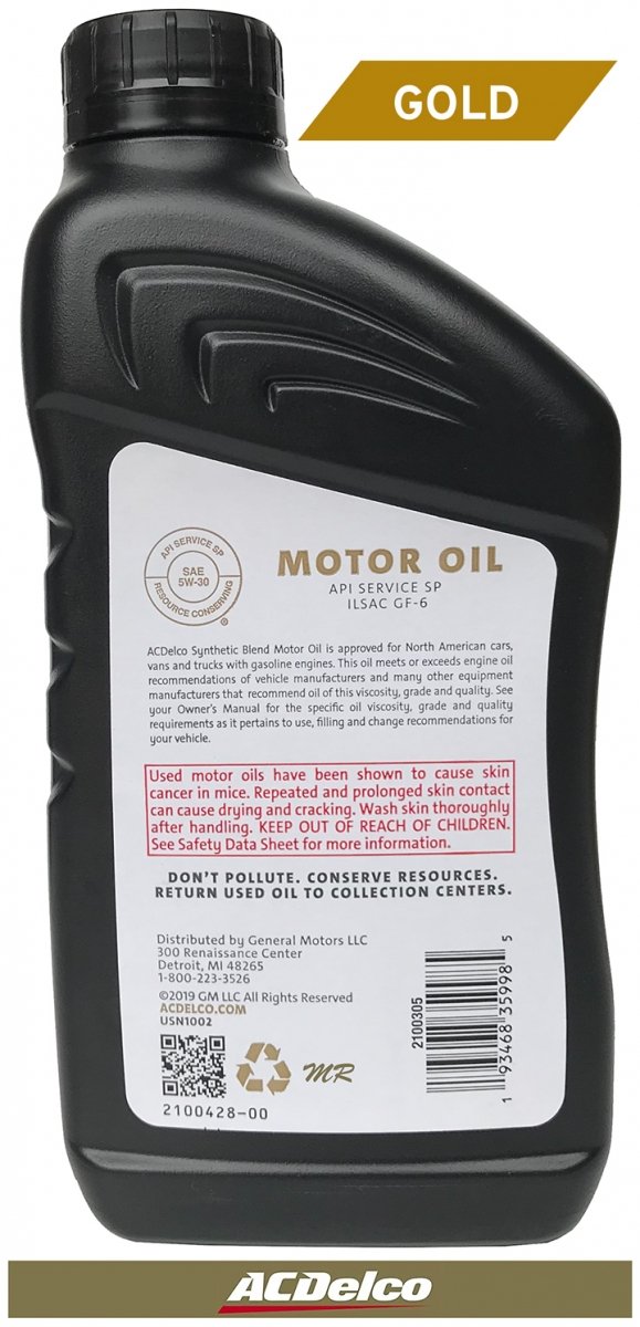 Filtr + olej silnikowy ACDelco Gold Synthetic Blend 5W30 API SP GF-6 Chevrolet Colorado 5,3 V8
