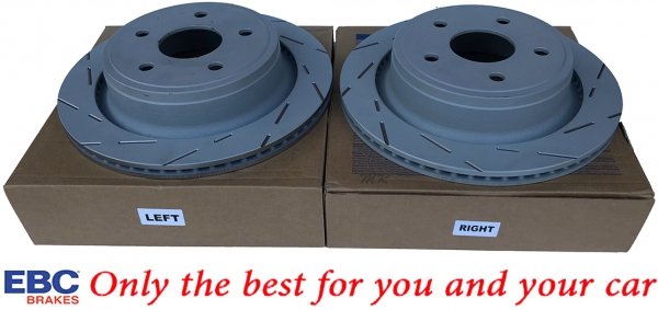 Tylne klocki EXTRA DUTY ED+ + nacinane tarcze hamulcowe EBC seria USR Dodge RAM 1500 2003-