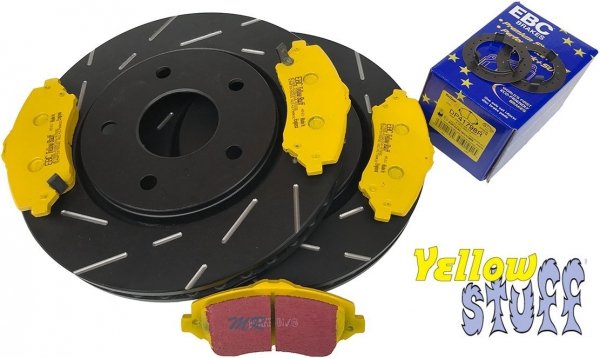Przednie klocki YellowStuff + NACINANE tarcze hamulcowe 302mm EBC seria USR Dodge Journey -2012