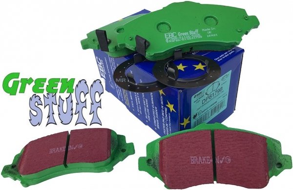 Przednie klocki GreenStuff + NAWIERCANE NACINANE tarcze hamulcowe 302mm EBC seria GD Dodge Caravan -2012