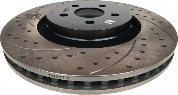 Przednie klocki + WIERCONE NACINANE tarcze hamulcowe ATM 345mm BLACK Lincoln Continental 2017-2020