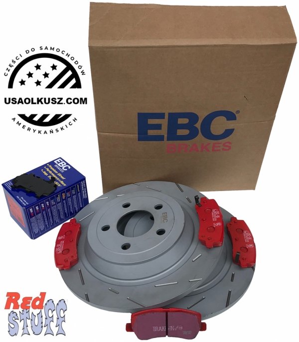 Tylne CERAMICZNE klocki RedStuff + NACINANE tarcze hamulcowe 320mm EBC seria USR Ford Mustang 2015-