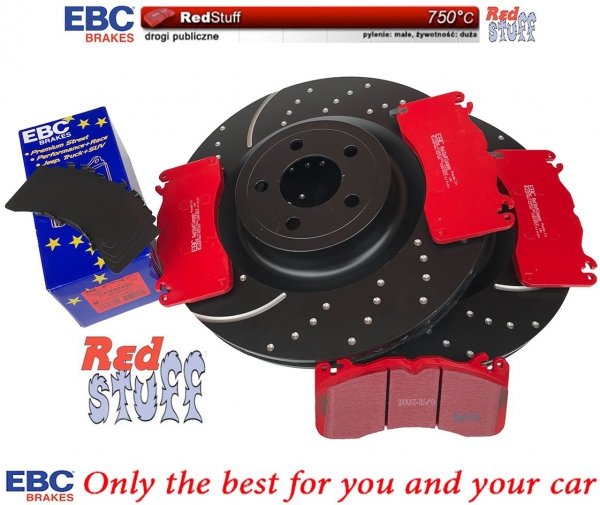 Przednie CERAMICZNE klocki RedStuff + tarcze hamulcowe EBC seria GD Ford Mustang 5,0 V8 2015-