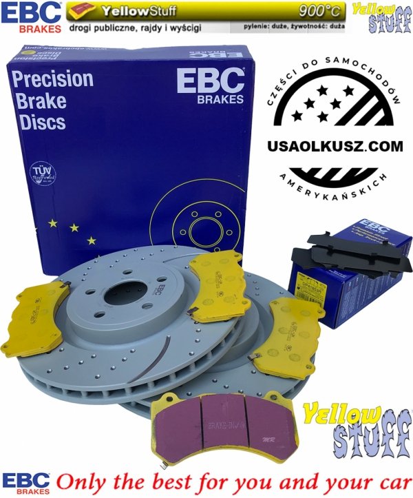 Przednie klocki YellowStuff + NAWIERCANE NACINANE tarcze hamulcowe 380mm EBC seria GD Jeep Grand Cherokee SRT 2012-2020