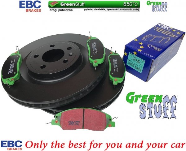 Przednie klocki GreenStuff + tarcze hamulcowe 336mm EBC seria Premium Ford Mustang 2011-2014