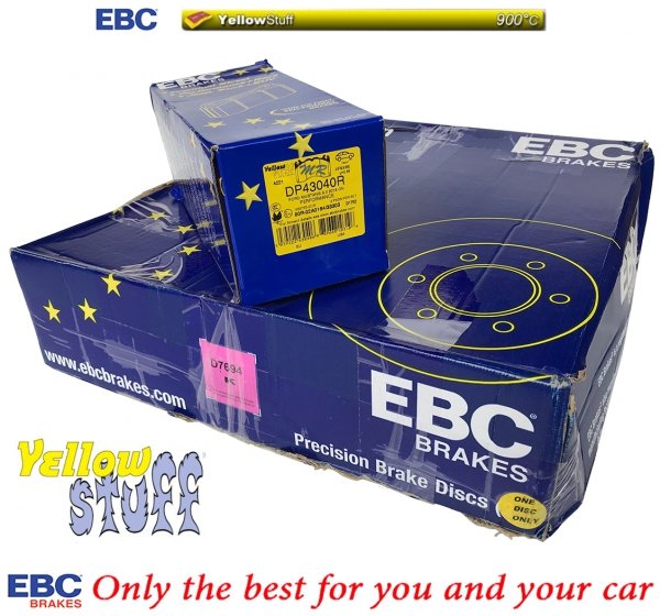 Przednie klocki YellowStuff + tarcze hamulcowe EBC seria PREMIUM Ford Mustang 5,0 V8 2015-