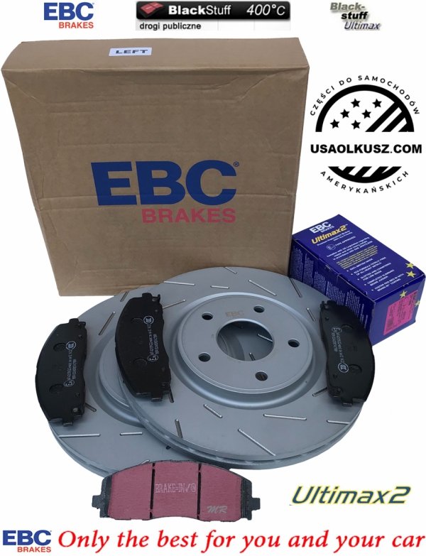 Przednie klocki Ultimax2 + NACINANE tarcze hamulcowe 330mm EBC seria USR Dodge Caravan 2012-