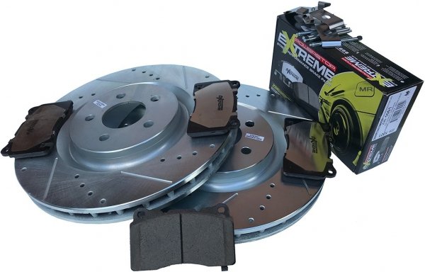 Przednie klocki + WIERCONE tarcze hamulcowe 355mm POWERSTOP Ford Mustang 2005-2014