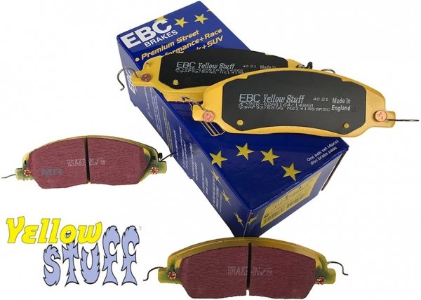 Przednie klocki YellowStuff + WIERCONE NACINANE tarcze hamulcowe 293mm EBC serii GD Ford Mustang 2005-2010