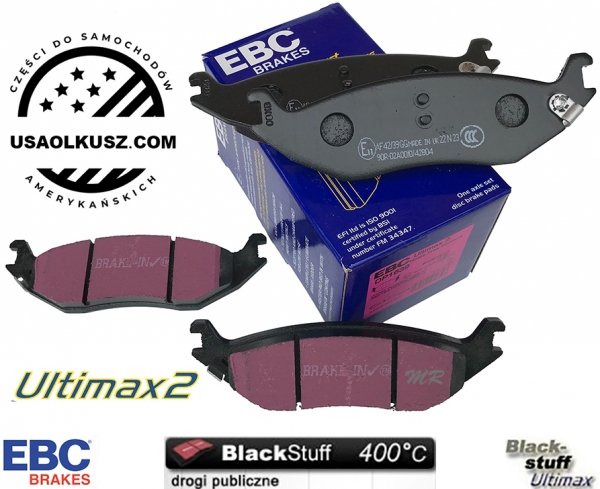 Tylne klocki Ultimax2 + nacinane tarcze hamulcowe EBC seria USR Dodge RAM 1500 2003-