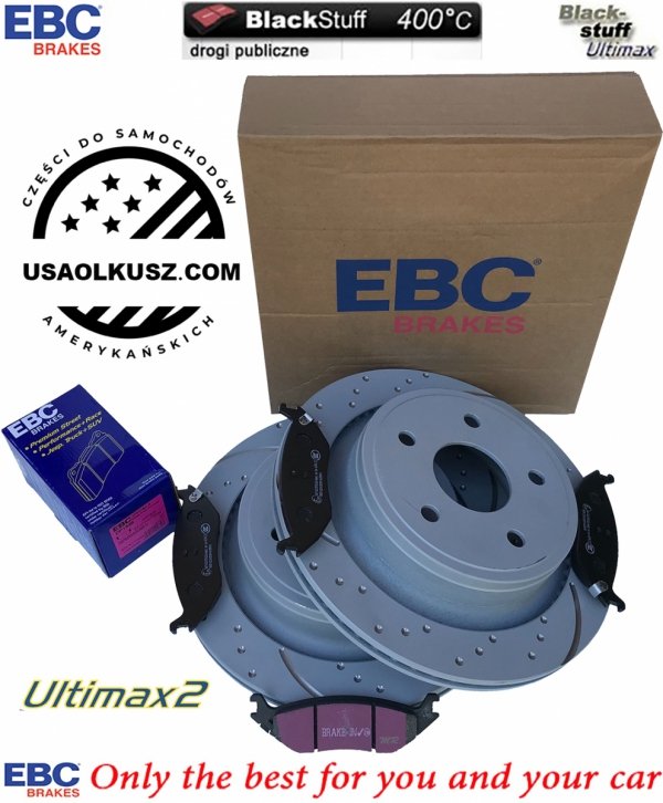 Tylne klocki Ultimax2 + nawiercone nacinane tarcze hamulcowe EBC seria GD Dodge RAM 1500 2003-