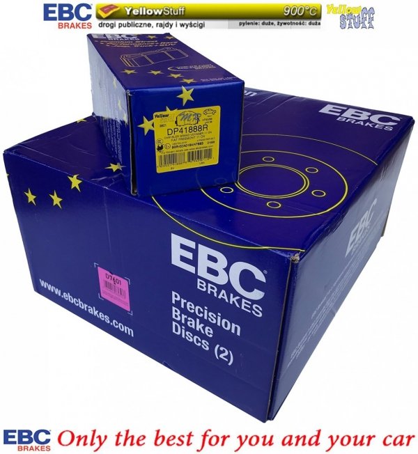 Przednie klocki YellowStuff + tarcze hamulcowe 330mm EBC seria Premium Chrysler Pacifica 2017-