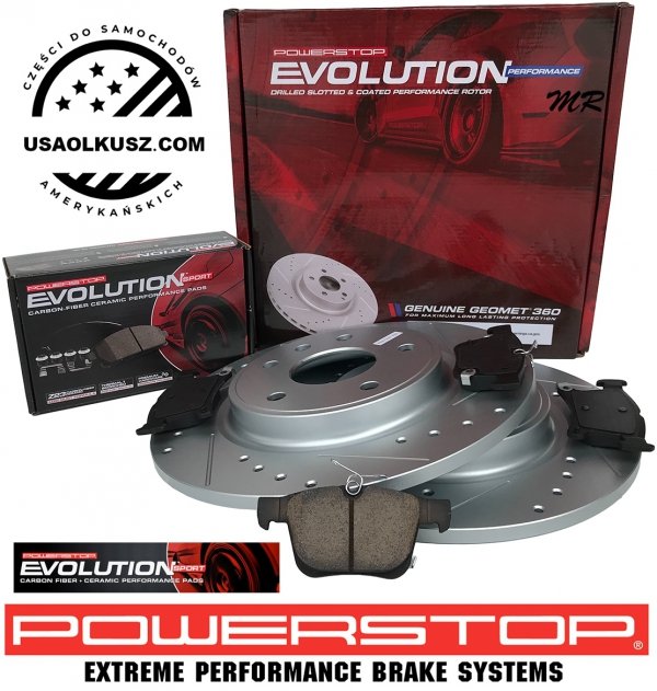 Tylne klocki Z23 + WIERCONE NACINANE tarcze hamulcowe POWERSTOP Chrysler Pacifica FWD 2017-