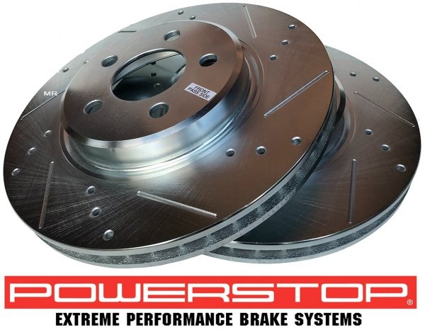 Przednie klocki Z26 + WIERCONE nacinane tarcze hamulcowe POWERSTOP 320mm Dodge Charger