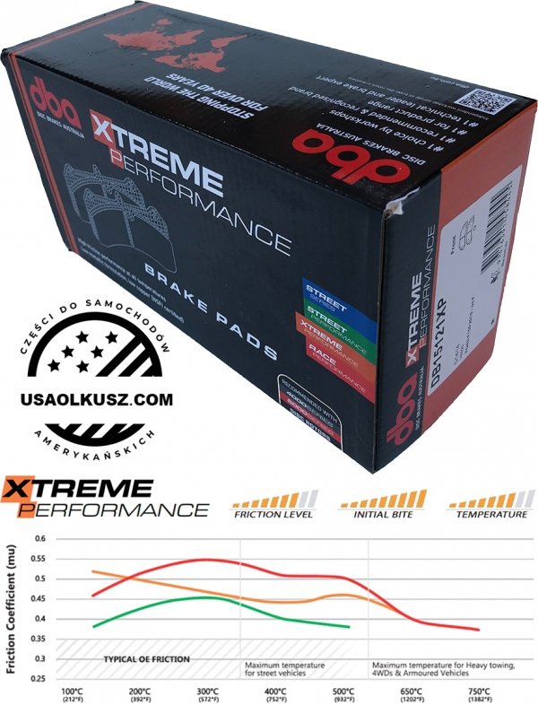 Przednie klocki DBA Xtreme Performance + NACINANE tarcze hamulcowe DBA seria 4000 T3 Ford Expedition 2007-2021