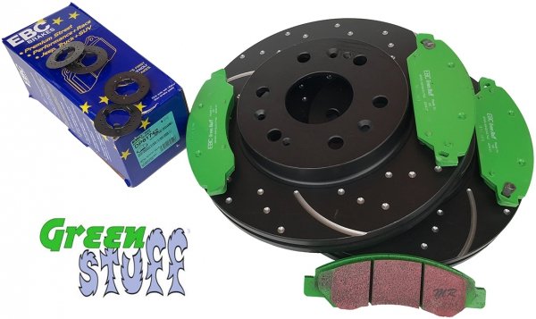 Przednie klocki GreenStuff + NAWIERCANE NACINANE tarcze hamulcowe 330mm EBC seria GD Chevrolet Suburban 1500 2007-2008