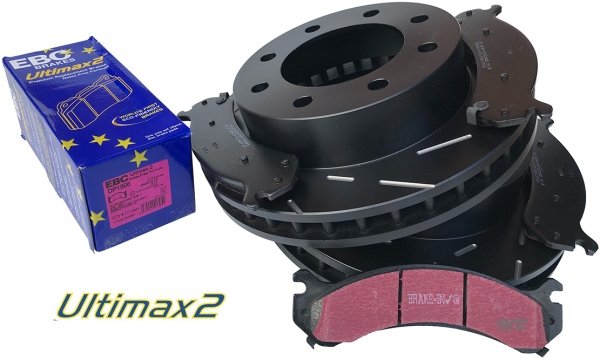 Przednie klocki Ultimax2 + NACINANE tarcze hamulcowe EBC seria USR GMC Savana 2500 2003-2019