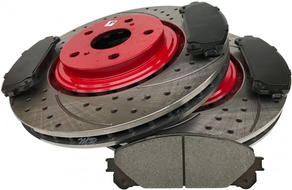 Przednie klocki + WIERCONE NACINANE tarcze hamulcowe RED Toyota Highlander 2008-