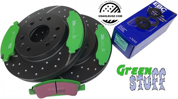 Przednie klocki GreenStuff + NAWIERCANE NACINANE tarcze hamulcowe 330mm EBC seria GD GMC Yukon 2009-