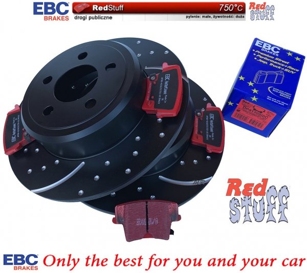Tylne CERAMICZNE klocki RedStuff + WIERCONE NACINANE tarcze hamulcowe EBC seria GD Lancia Thema