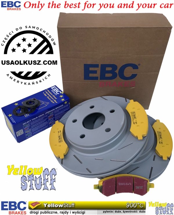 Przednie klocki YellowStuff + NACINANE tarcze hamulcowe EBC seria USR Dodge RAM 1500 2006-