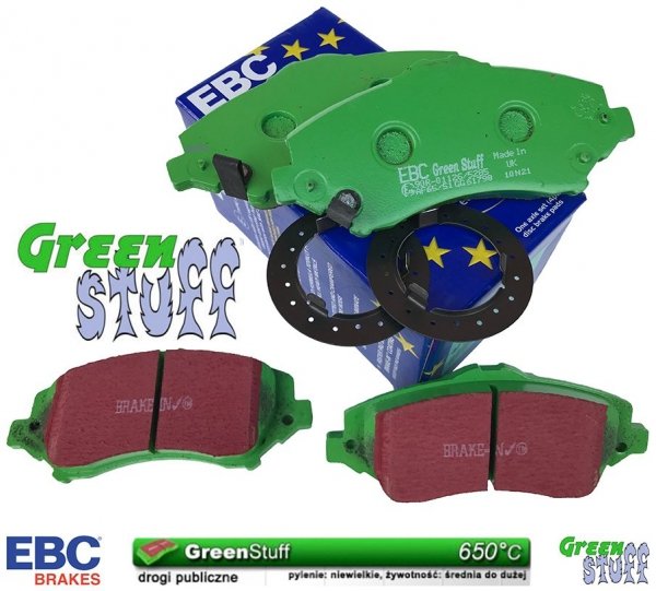 Przednie klocki GreenStuff + NAWIERCANE NACINANE tarcze hamulcowe 302mm EBC seria GD Lancia Voyager -2012