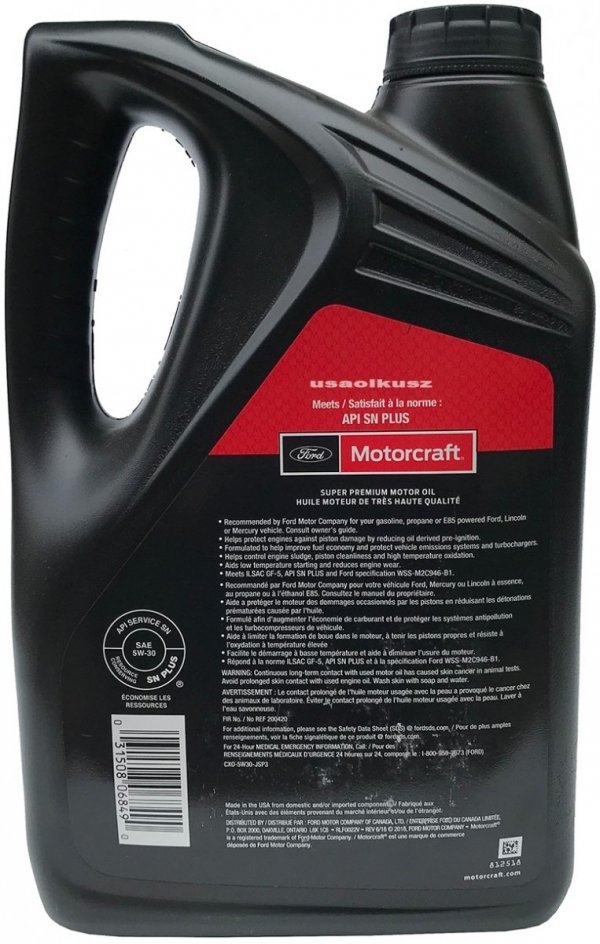 Oryginalny filtr oraz syntetyczny olej silnikowy Motorcraft 5W30 Ford Edge 2,0 EcoBoost