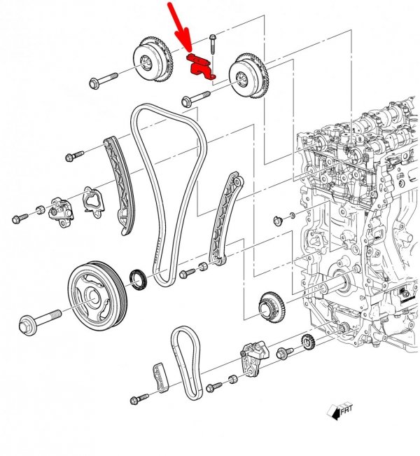 Oryginalna GM górna prowadnica ślizg łańcucha rozrządu Chevrolet Camaro 2,0 Turbo
