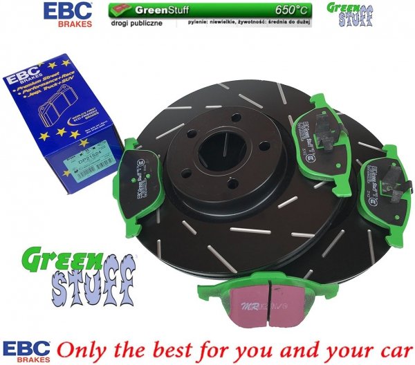Przednie klocki GreenStuff + NACINANE tarcze hamulcowe 300mm EBC seria USR Ford Escape FWD 2013-2019