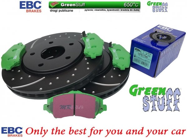 Przednie klocki GreenStuff + NAWIERCANE NACINANE tarcze hamulcowe 302mm EBC seria GD Fiat Freemont -2012