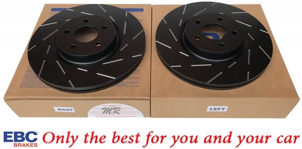 Przednie klocki YellowStuff + NACINANE tarcze hamulcowe 320mm EBC seria USR Ford Escape AWD 2013-