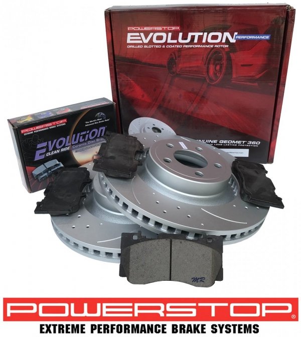 Przednie klocki Z16 + WIERCONE tarcze hamulcowe 352mm POWERSTOP EVOLUTION Ford Mustang 2015-