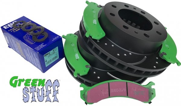 Przednie klocki GreenStuff + NAWIERCANE NACINANE tarcze hamulcowe EBC seria GD GMC Yukon XL 2500 2000-2013