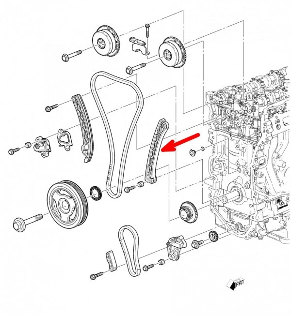 Prowadnica ślizg łańcucha rozrządu lewa Chevrolet Camaro 2,0 Turbo