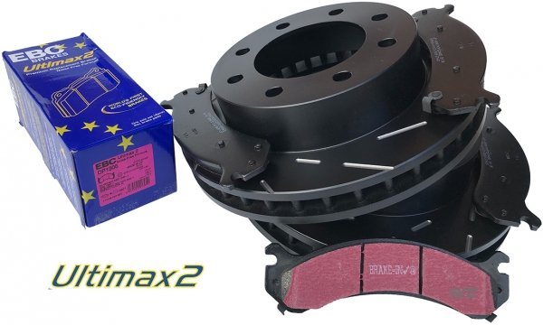 Przednie klocki Ultimax2 + NACINANE tarcze hamulcowe EBC seria USR GMC Yukon XL 2500 2000-2013