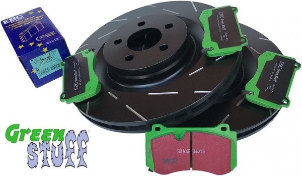 Przednie klocki GreenStuff + NACINANE tarcze hamulcowe 360mm EBC seria USR Dodge Challenger SRT Scat Pack