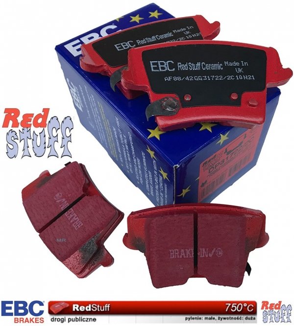 Tylne CERAMICZNE klocki RedStuff + NIE WENTYLOWANE tarcze hamulcowe EBC seria PREMIUM Dodge Challenger RWD