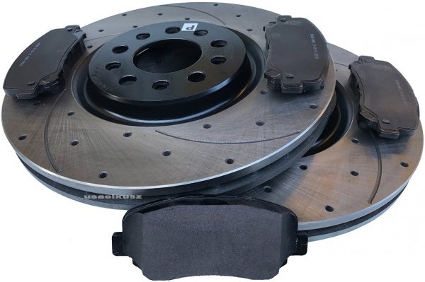 Przednie klocki + WIERCONE nacinane tarcze hamulcowe 330mm BLACK Chrysler 200 2015-